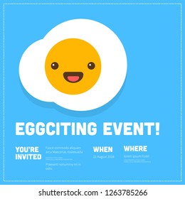 Invitation Design with Fried Egg Vector Illustration Where and When Details