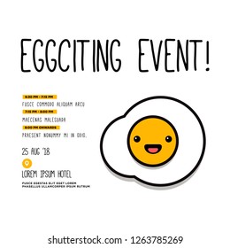 Invitation Design with Fried Egg Vector Illustration Where and When Details