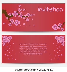 Invitation design template blooming sakura on Red Background. Vector illustration