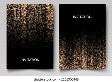 
Invitation design template. Gold glitter on black background