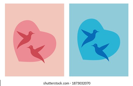 invitation design template with heart shape highlight hummingbird silhouette. vector illustration