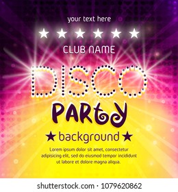 Invitation Disco Party poster template with place for text. Colorful halftone background. Vector Illustration