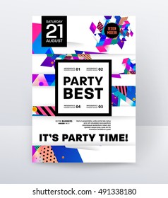 Invitation Disco Party Poster Template with geometric background - vector illustration