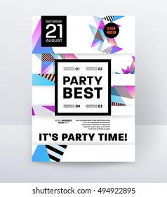 Invitation Disco Party Poster Template with geometric background - vector illustration