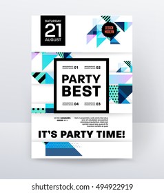 Invitation Disco Party Poster Template with geometric background - vector illustration