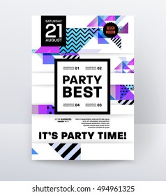 Invitation Disco Party Poster Template with geometric background - vector illustration