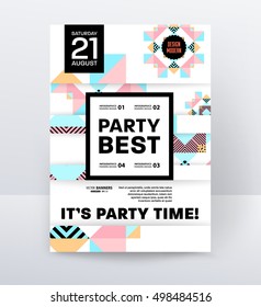 Invitation Disco Party Poster Template with geometric background - vector illustration