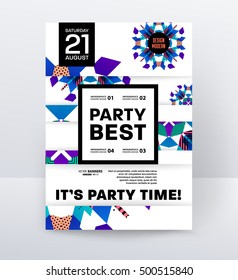 Invitation Disco Party Poster Template with geometric background - vector illustration
