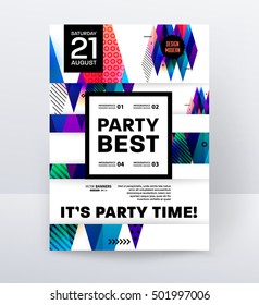 Invitation Disco Party Poster Template with geometric background - vector illustration