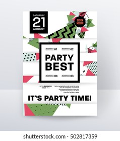 Invitation Disco Party Poster Template with geometric background - vector illustration