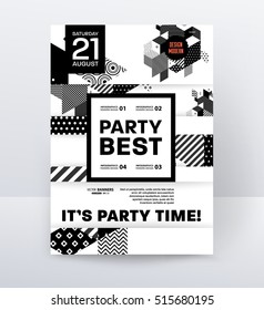 Invitation Disco Party Poster Template with geometric background - vector illustration