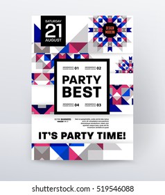 Invitation Disco Party Poster Template with geometric background - vector illustration