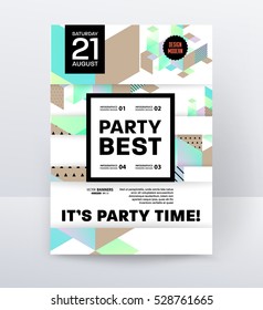 Invitation Disco Party Poster Template with geometric background - vector illustration