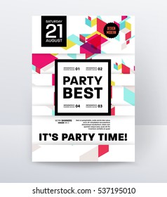 Invitation Disco Party Poster Template with geometric background - vector illustration