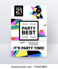Invitation Disco Party Poster Template with geometric memphis background - vector illustration