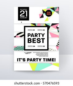 Invitation Disco Party Poster Template with geometric memphis background - vector illustration