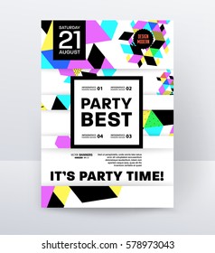 Invitation Disco Party Poster Template with geometric memphis background - vector illustration