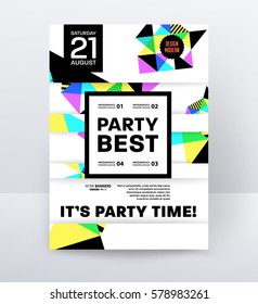 Invitation Disco Party Poster Template with geometric memphis background - vector illustration