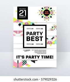 Invitation Disco Party Poster Template with geometric memphis background - vector illustration