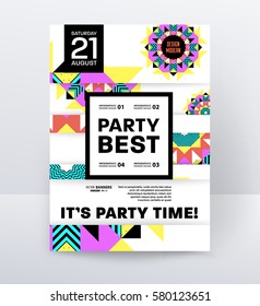 Invitation Disco Party Poster Template with geometric memphis background - vector illustration