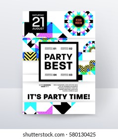 Plantilla de póster del partido disco de invitación con fondo de memphis geométricos - ilustración vectorial