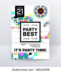 Invitation Disco Party Poster Template with geometric memphis background - vector illustration