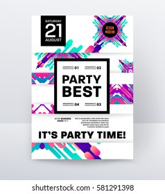 Invitation Disco Party Poster Template with geometric memphis background - vector illustration