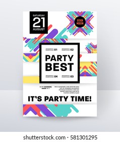 Invitation Disco Party Poster Template with geometric memphis background - vector illustration