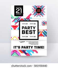 Invitation Disco Party Poster Template with geometric memphis background - vector illustration
