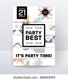 Invitation Disco Party Poster Template with geometric memphis background - vector illustration