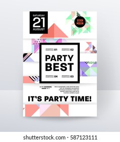 Invitation Disco Party Poster Template with geometric memphis background - vector illustration