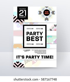 Invitation Disco Party Poster Template with geometric memphis background - vector illustration