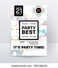 Invitation Disco Party Poster Template with geometric memphis background - vector illustration
