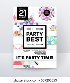 Invitation Disco Party Poster Template with geometric memphis background - vector illustration