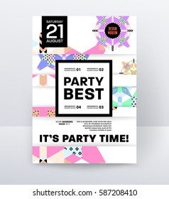 Invitation Disco Party Poster Template with geometric memphis background - vector illustration