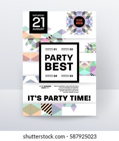 Invitation Disco Party Poster Template with geometric memphis background - vector illustration
