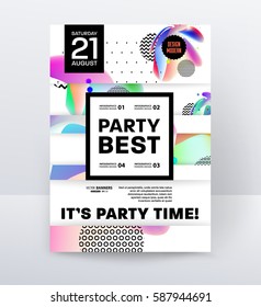 Invitation Disco Party Poster Template with geometric memphis background - vector illustration