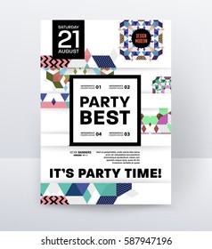 Invitation Disco Party Poster Template with geometric memphis background - vector illustration