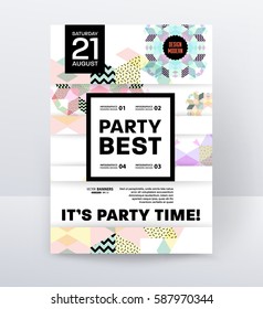 Invitation Disco Party Poster Template with geometric memphis background - vector illustration