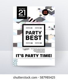 Plantilla de póster del partido disco de invitación con fondo de memphis geométricos - ilustración vectorial