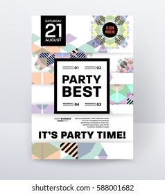 Invitation Disco Party Poster Template with geometric memphis background - vector illustration