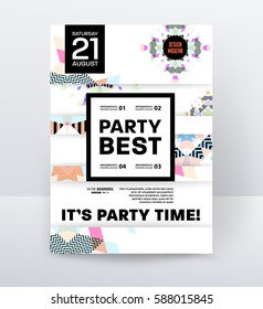 Invitation Disco Party Poster Template with geometric memphis background - vector illustration
