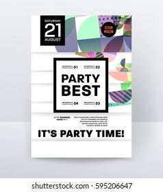 Invitation Disco Party Poster Template with geometric memphis background - vector illustration