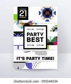 Invitation Disco Party Poster Template with geometric memphis background - vector illustration