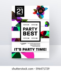 Invitation Disco Party Poster Template with geometric memphis background - vector illustration