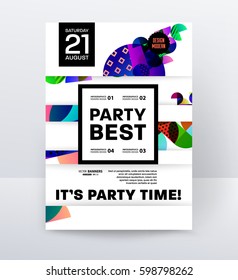 Invitation Disco Party Poster Template with geometric memphis background - vector illustration