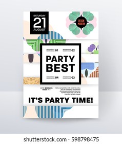 Invitation Disco Party Poster Template with geometric memphis background - vector illustration