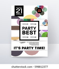 Invitation Disco Party Poster Template with geometric memphis background - vector illustration