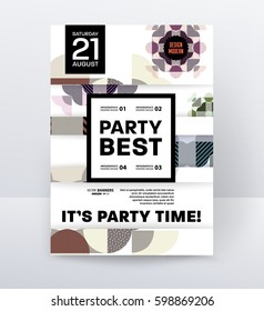 Invitation Disco Party Poster Template with geometric memphis background - vector illustration