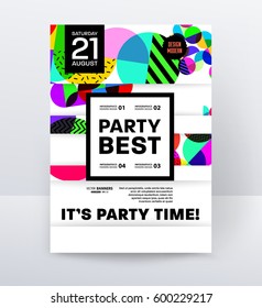 Invitation Disco Party Poster Template with geometric memphis background - vector illustration